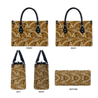 Brown Gold Monstera Leather Bag Polynesian Tribal Pattern - Polynesian Pride