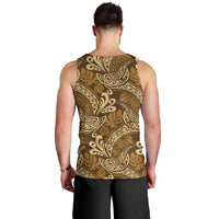 Brown Gold Monstera Men Tank Top Polynesian Tribal Pattern - Polynesian Pride