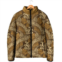Brown Gold Monstera Padded Jacket Polynesian Tribal Pattern - Polynesian Pride