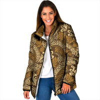 Brown Gold Monstera Padded Jacket Polynesian Tribal Pattern - Polynesian Pride