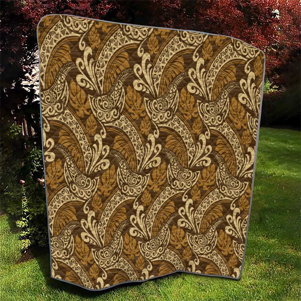 Brown Gold Monstera Quilt Polynesian Tribal Pattern - Polynesian Pride