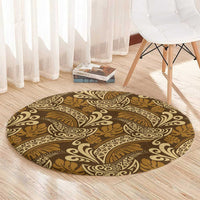 Brown Gold Monstera Round Carpet Polynesian Tribal Pattern - Polynesian Pride