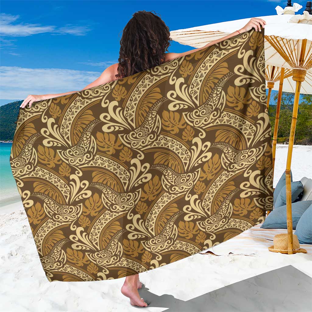 Brown Gold Monstera Sarong Polynesian Tribal Pattern - Polynesian Pride