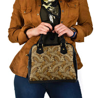 Brown Gold Monstera Shoulder Handbag Polynesian Tribal Pattern - Polynesian Pride