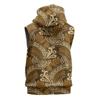 Brown Gold Monstera Sleeveless Hoodie Polynesian Tribal Pattern - Polynesian Pride