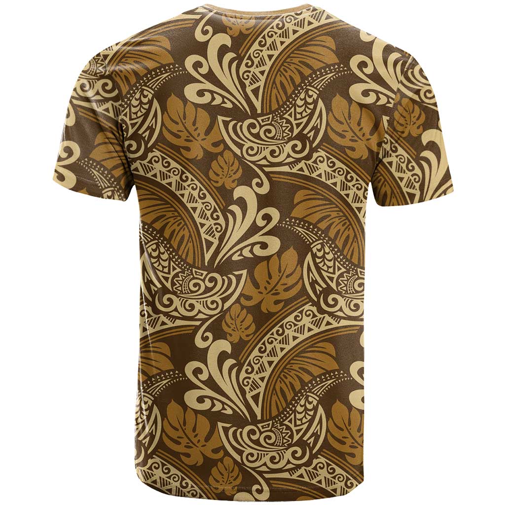 Brown Gold Monstera T Shirt Polynesian Tribal Pattern - Polynesian Pride