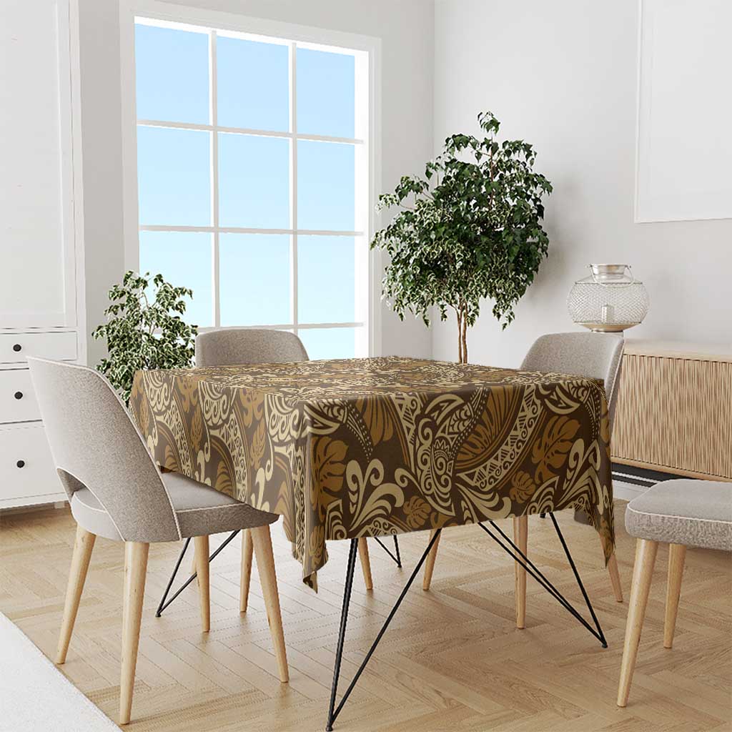 Brown Gold Monstera Tablecloth Polynesian Tribal Pattern - Polynesian Pride
