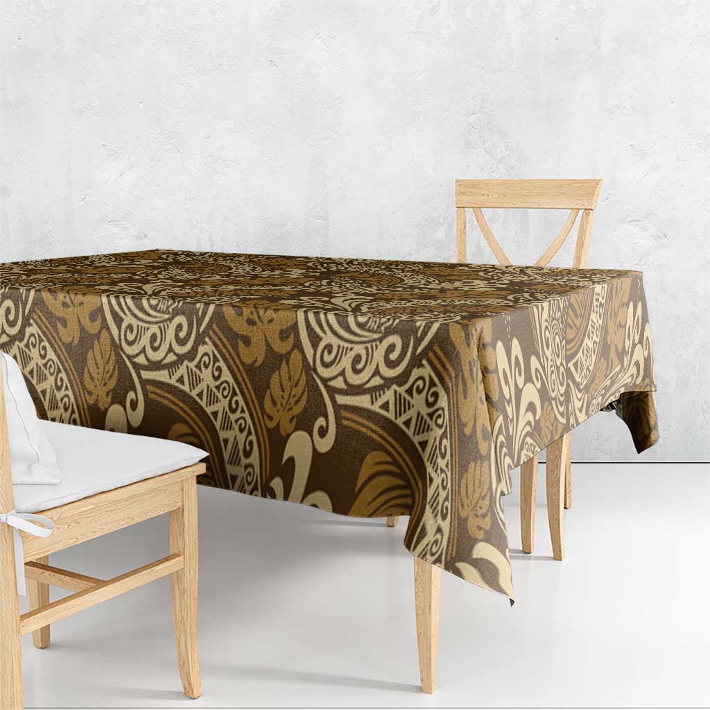 Brown Gold Monstera Tablecloth Polynesian Tribal Pattern - Polynesian Pride