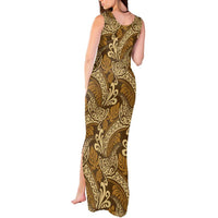 Brown Gold Monstera Tank Maxi Dress Polynesian Tribal Pattern - Polynesian Pride