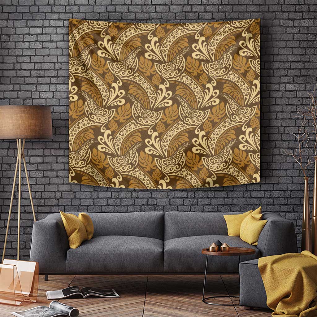 Brown Gold Monstera Tapestry Polynesian Tribal Pattern - Polynesian Pride