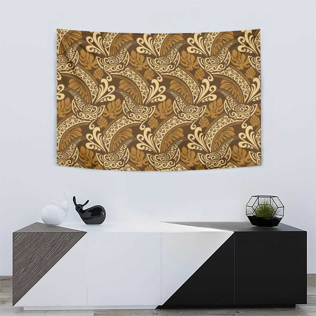 Brown Gold Monstera Tapestry Polynesian Tribal Pattern - Polynesian Pride