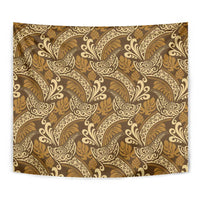 Brown Gold Monstera Tapestry Polynesian Tribal Pattern - Polynesian Pride