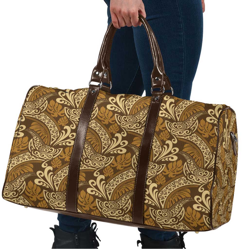 Brown Gold Monstera Travel Bag Polynesian Tribal Pattern - Polynesian Pride
