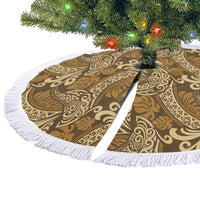 Brown Gold Monstera Tree Skirt Polynesian Tribal Pattern - Polynesian Pride