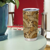Brown Gold Monstera Tumbler Cup Polynesian Tribal Pattern - Polynesian Pride