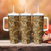 Brown Gold Monstera Tumbler With Handle Polynesian Tribal Pattern - Polynesian Pride