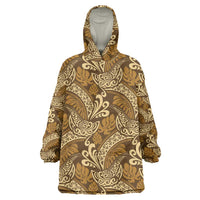 Brown Gold Monstera Wearable Blanket Hoodie Polynesian Tribal Pattern - Polynesian Pride