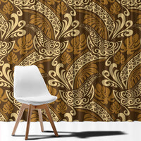 Brown Gold Monstera Window Curtain Polynesian Tribal Pattern - Polynesian Pride
