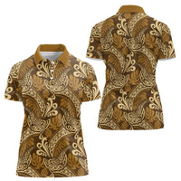 Brown Gold Monstera Women Polo Shirt Polynesian Tribal Pattern - Polynesian Pride