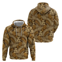 Brown Gold Monstera Zip Hoodie Polynesian Tribal Pattern - Polynesian Pride