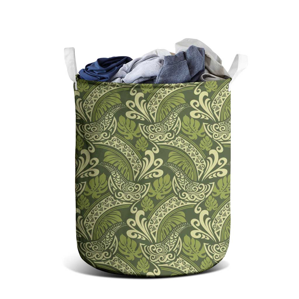 Olive Green Monstera Laundry Basket Polynesian Tribal Pattern - Polynesian Pride