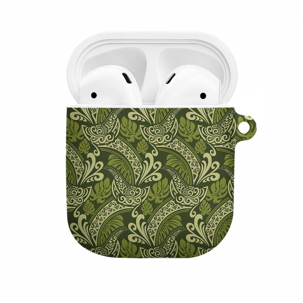 Olive Green Monstera AirPods Case Polynesian Tribal Pattern LT01 Green - Polynesian Pride