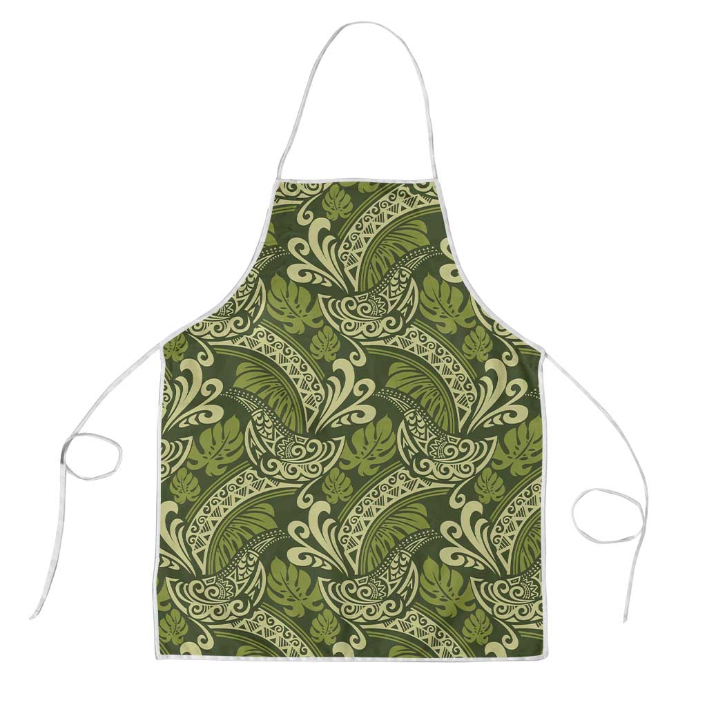 Olive Green Monstera Apron Polynesian Tribal Pattern LT01 Green - Polynesian Pride
