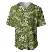 Olive Green Monstera Baseball Jersey Polynesian Tribal Pattern - Polynesian Pride