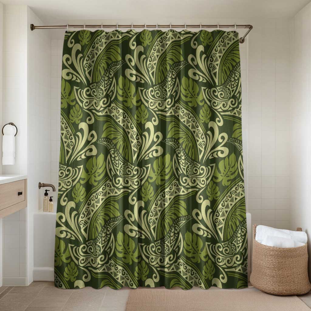 Olive Green Monstera Bathroom Set Polynesian Tribal Pattern - Polynesian Pride