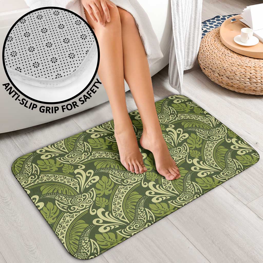 Olive Green Monstera Bathroom Set Polynesian Tribal Pattern - Polynesian Pride