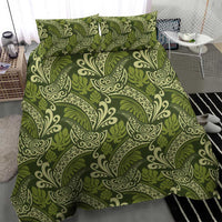 Olive Green Monstera Bedding Set Polynesian Tribal Pattern - Polynesian Pride