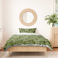 Olive Green Monstera Bedding Set Polynesian Tribal Pattern - Polynesian Pride