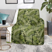 Olive Green Monstera Blanket Polynesian Tribal Pattern - Polynesian Pride
