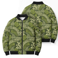 Olive Green Monstera Bomber Puffer Jacket Polynesian Tribal Pattern - Polynesian Pride