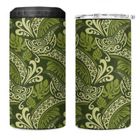 Olive Green Monstera 4 in 1 Can Cooler Tumbler Polynesian Tribal Pattern - Polynesian Pride