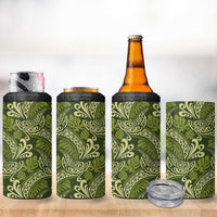 Olive Green Monstera 4 in 1 Can Cooler Tumbler Polynesian Tribal Pattern - Polynesian Pride
