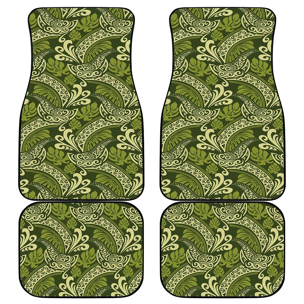 Olive Green Monstera Car Mats Polynesian Tribal Pattern - Polynesian Pride