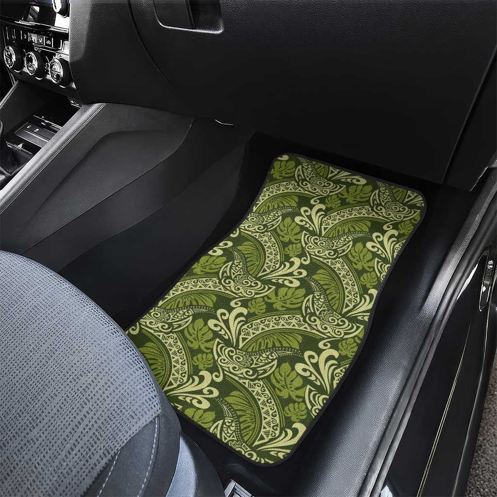 Olive Green Monstera Car Mats Polynesian Tribal Pattern - Polynesian Pride