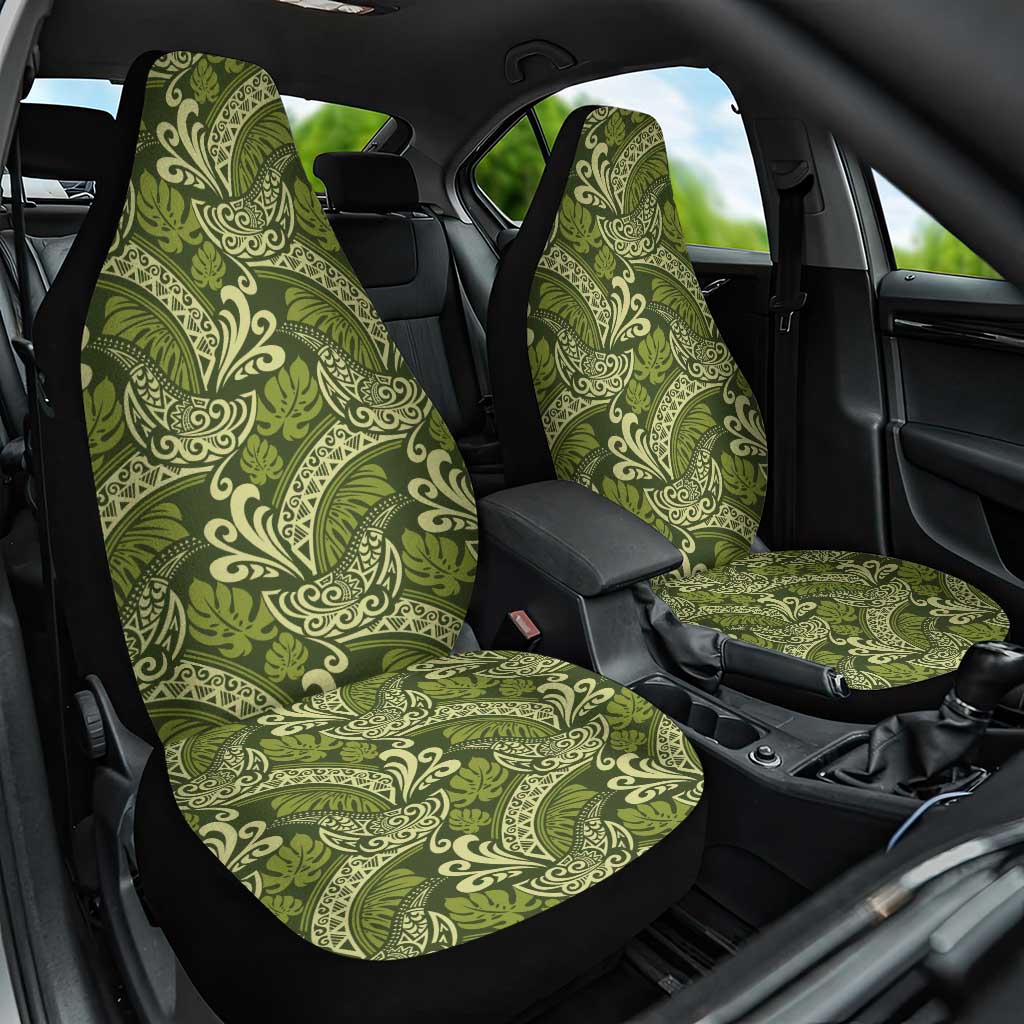 Olive Green Monstera Car Seat Cover Polynesian Tribal Pattern - Polynesian Pride