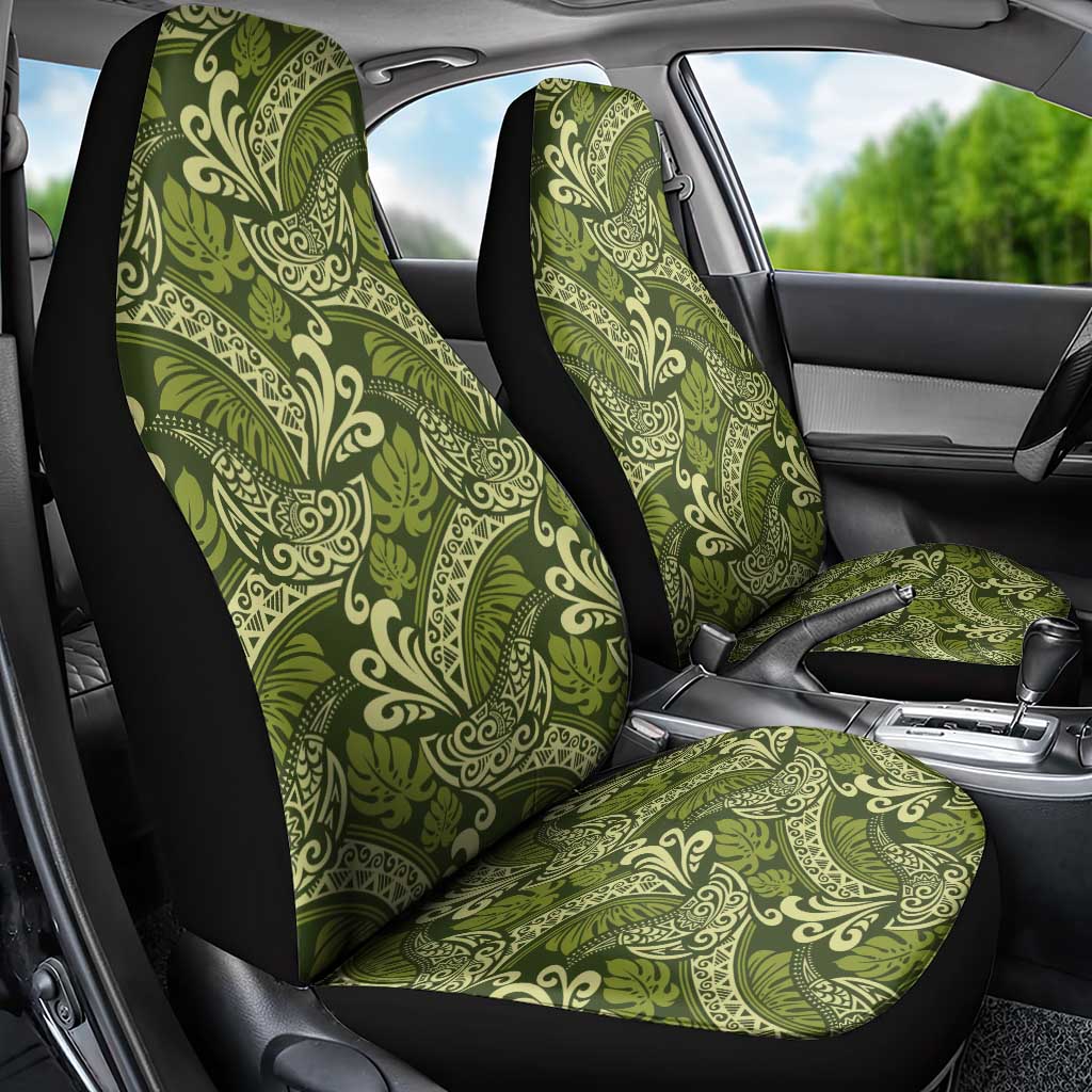 Olive Green Monstera Car Seat Cover Polynesian Tribal Pattern - Polynesian Pride