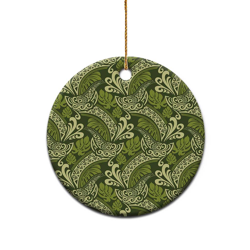 Olive Green Monstera Ceramic Ornament Polynesian Tribal Pattern - Polynesian Pride