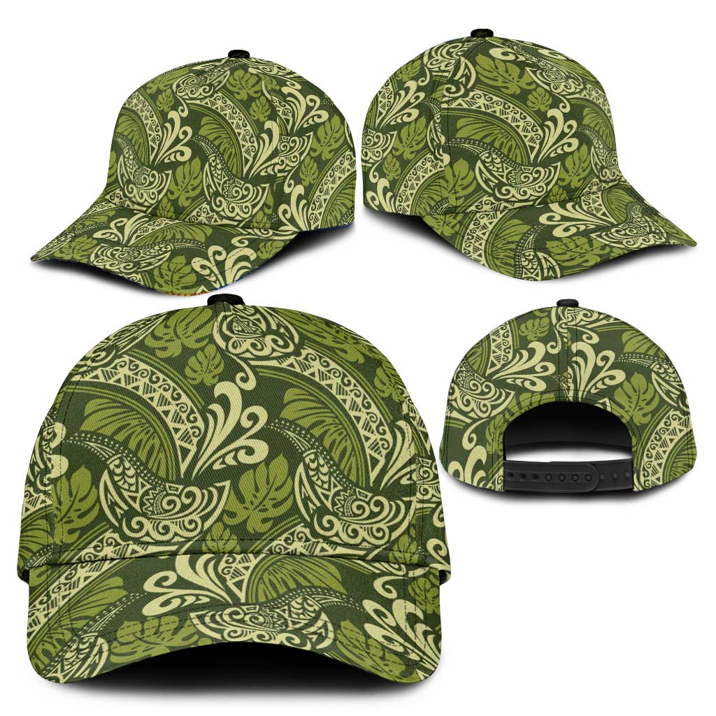 Olive Green Monstera Classic Cap Polynesian Tribal Pattern - Polynesian Pride