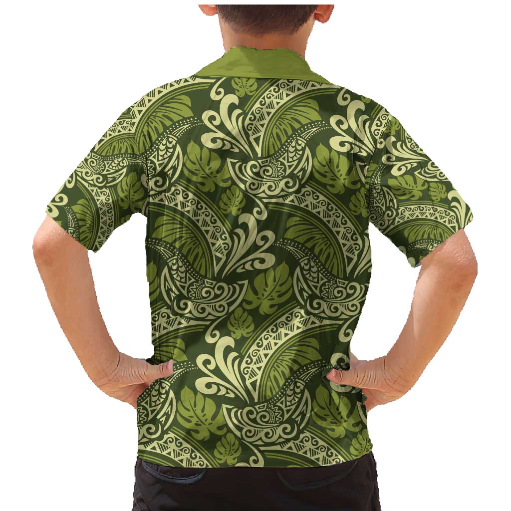 Olive Green Monstera Family Matching Mermaid Dress and Hawaiian Shirt Polynesian Tribal Pattern - Polynesian Pride