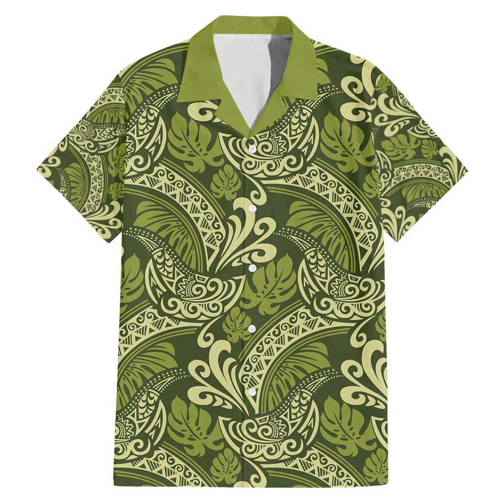 Olive Green Monstera Family Matching Mermaid Dress and Hawaiian Shirt Polynesian Tribal Pattern - Polynesian Pride