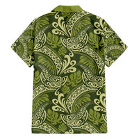 Olive Green Monstera Family Matching Off Shoulder Maxi Dress and Hawaiian Shirt Polynesian Tribal Pattern - Polynesian Pride