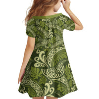 Olive Green Monstera Family Matching Tank Maxi Dress and Hawaiian Shirt Polynesian Tribal Pattern - Polynesian Pride