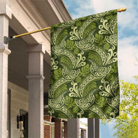 Olive Green Monstera Garden Flag Polynesian Tribal Pattern - Polynesian Pride