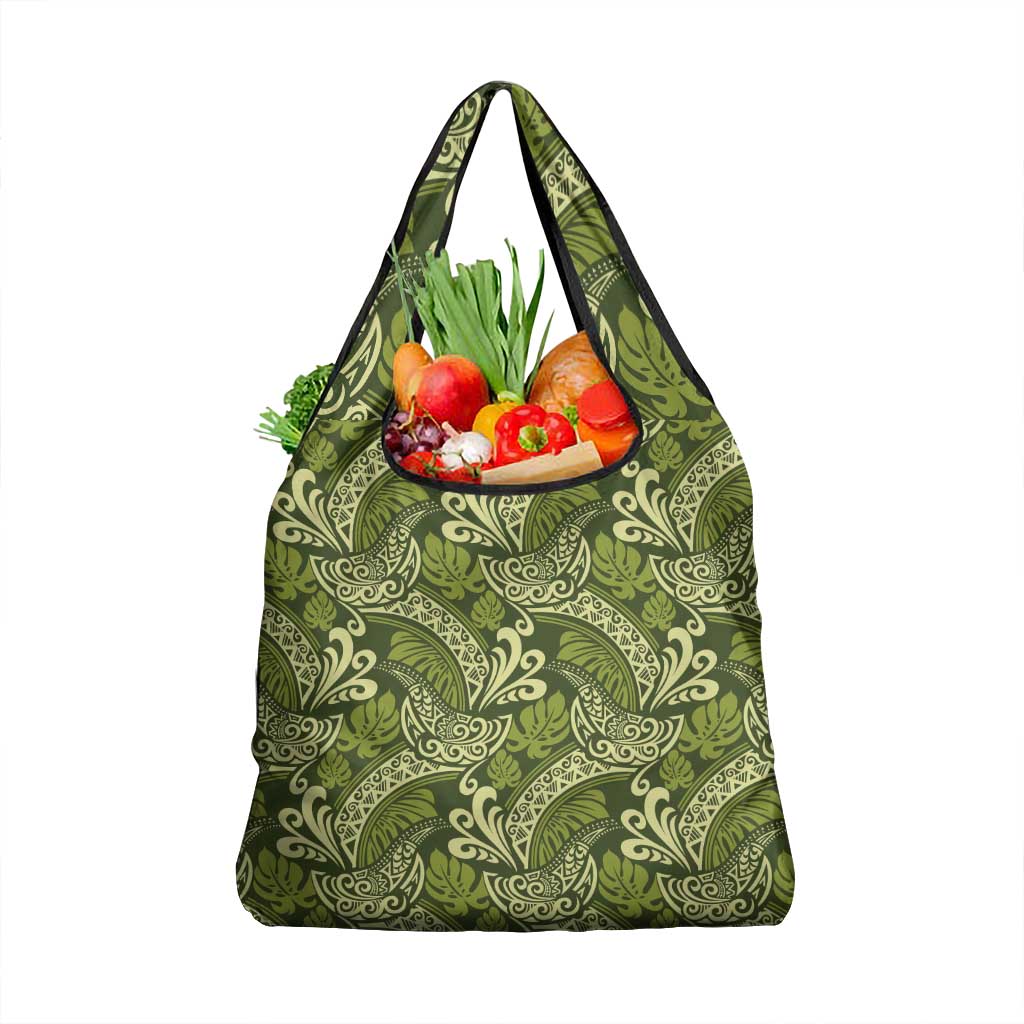 Olive Green Monstera Grocery Bag Polynesian Tribal Pattern LT01 1-pack One Size Green - Polynesian Pride