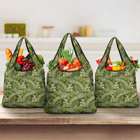Olive Green Monstera Grocery Bag Polynesian Tribal Pattern - Polynesian Pride