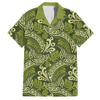 Olive Green Monstera Hawaiian Shirt Polynesian Tribal Pattern - Polynesian Pride